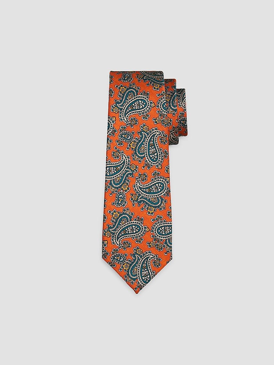 Men's Paisley Silk Twill Tie - Orange