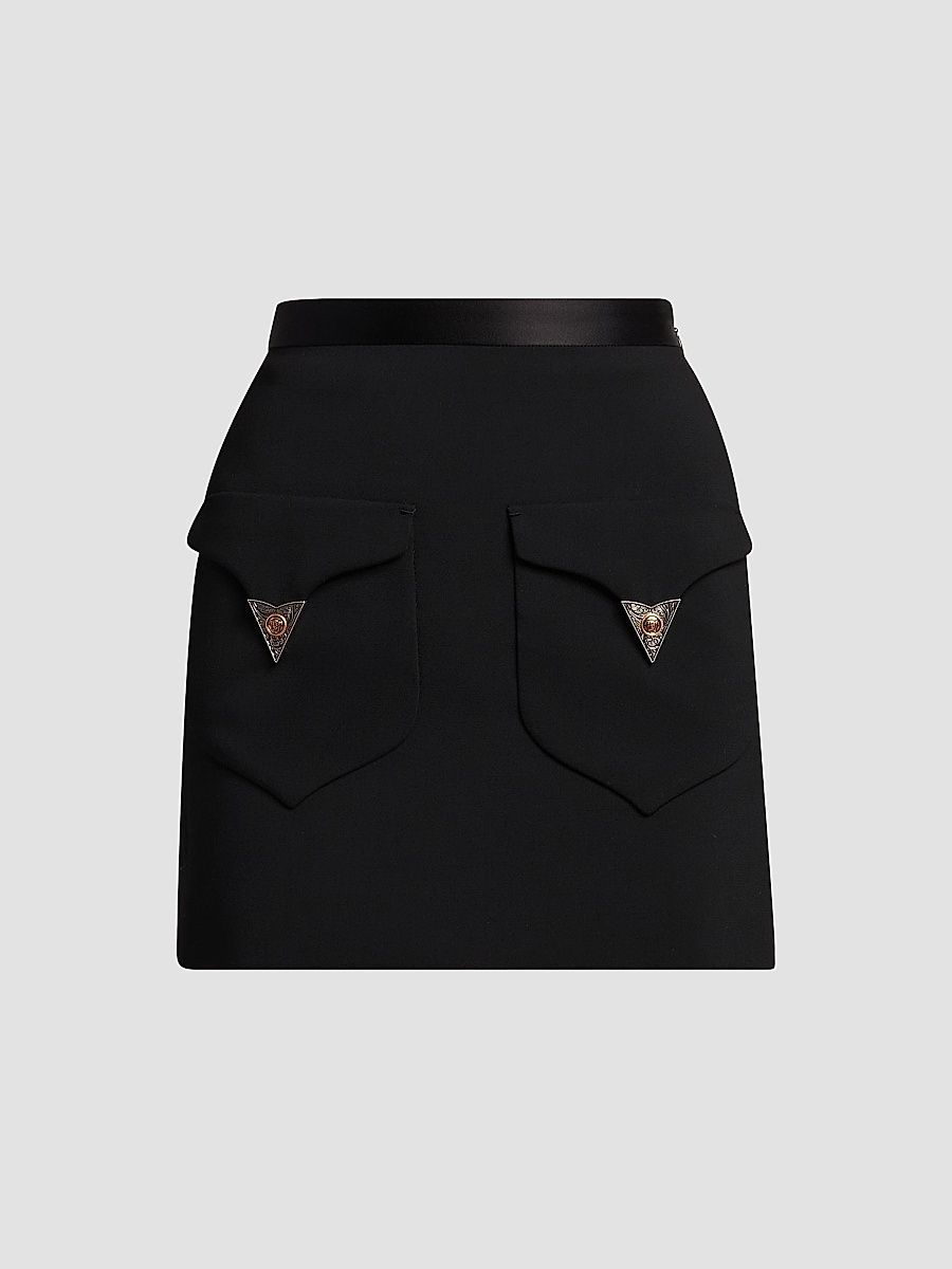 Women's La Vacanza Hardware-Embellished Wool Miniskirt - Black - Size 4