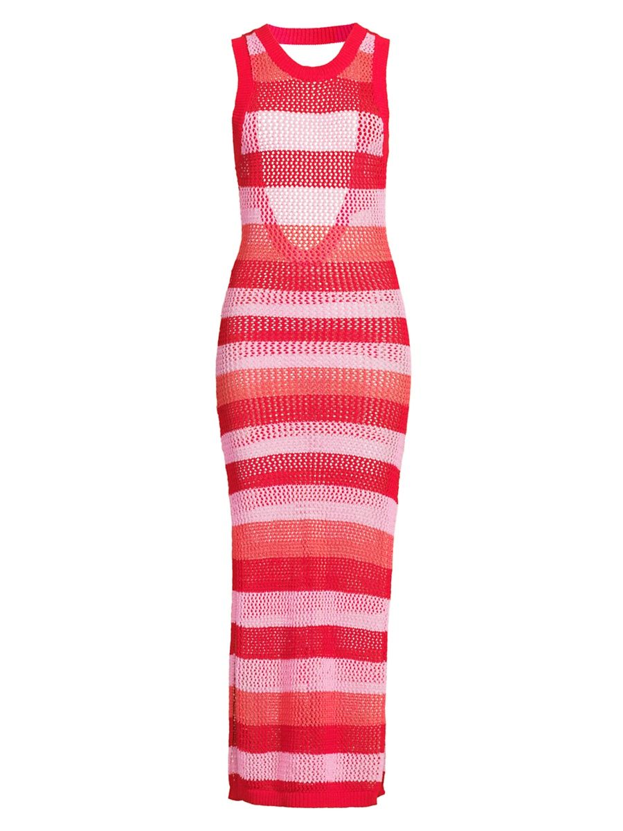 Women's Holly Rose Swim Dress - Ruby Stripe Crochet - Size Large