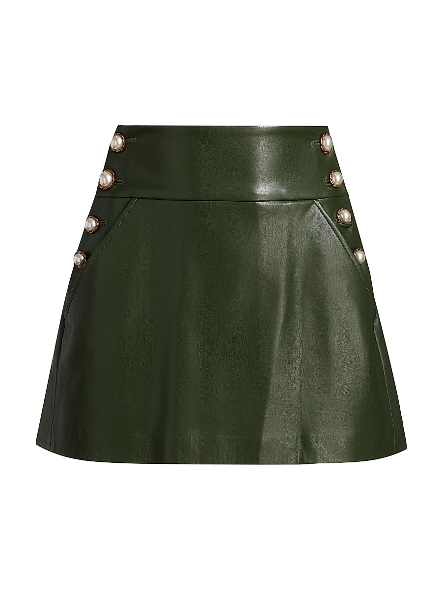 Women's Donald Faux-Leather Side-Button Miniskirt - Dark Olive - Size 12