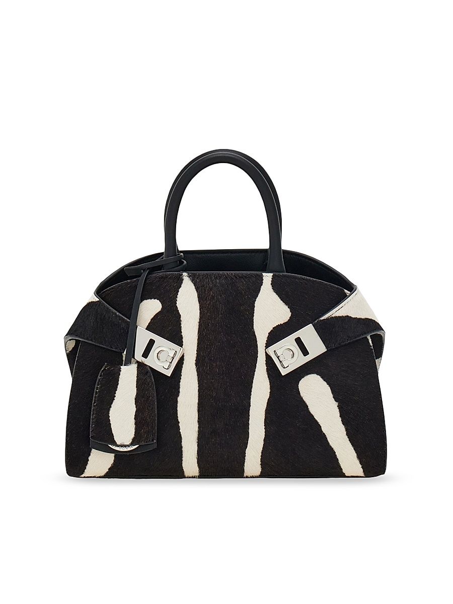 Women's Mini Hug Zebra-Print Calf Hair Top Handle Bag - Kasba Bianco Neo