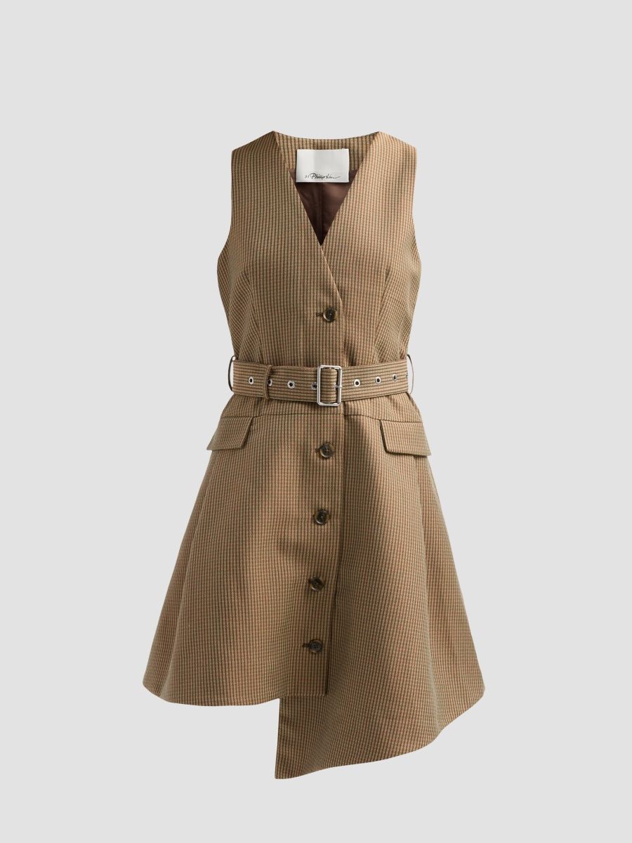 3.1 Phillip Lim Women's Houndstooth Tweed Belted Knee-Length Dress - Sable Multi - Size 12