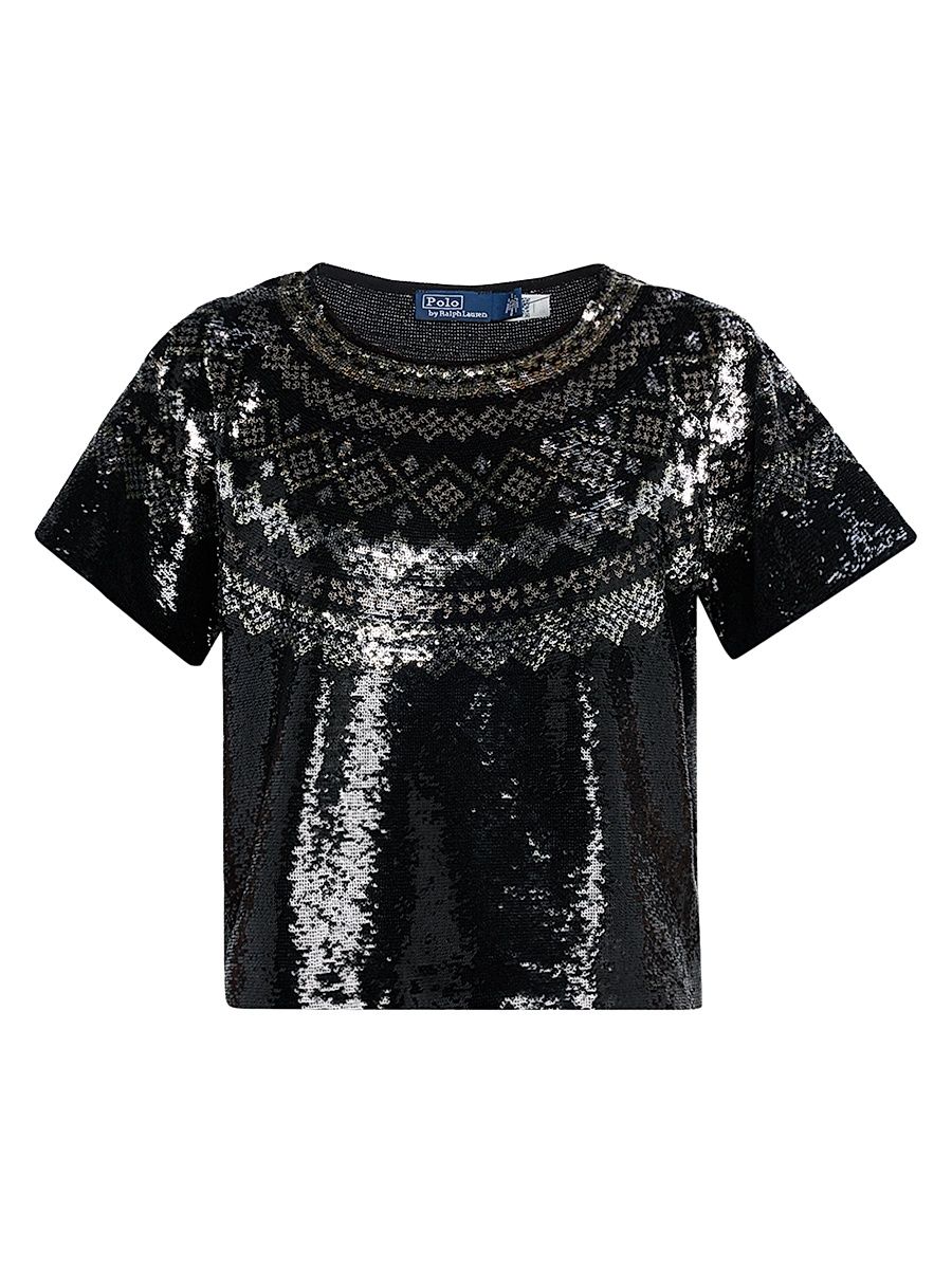 Women's Sequined Jersey T-Shirt - Black - Size XS