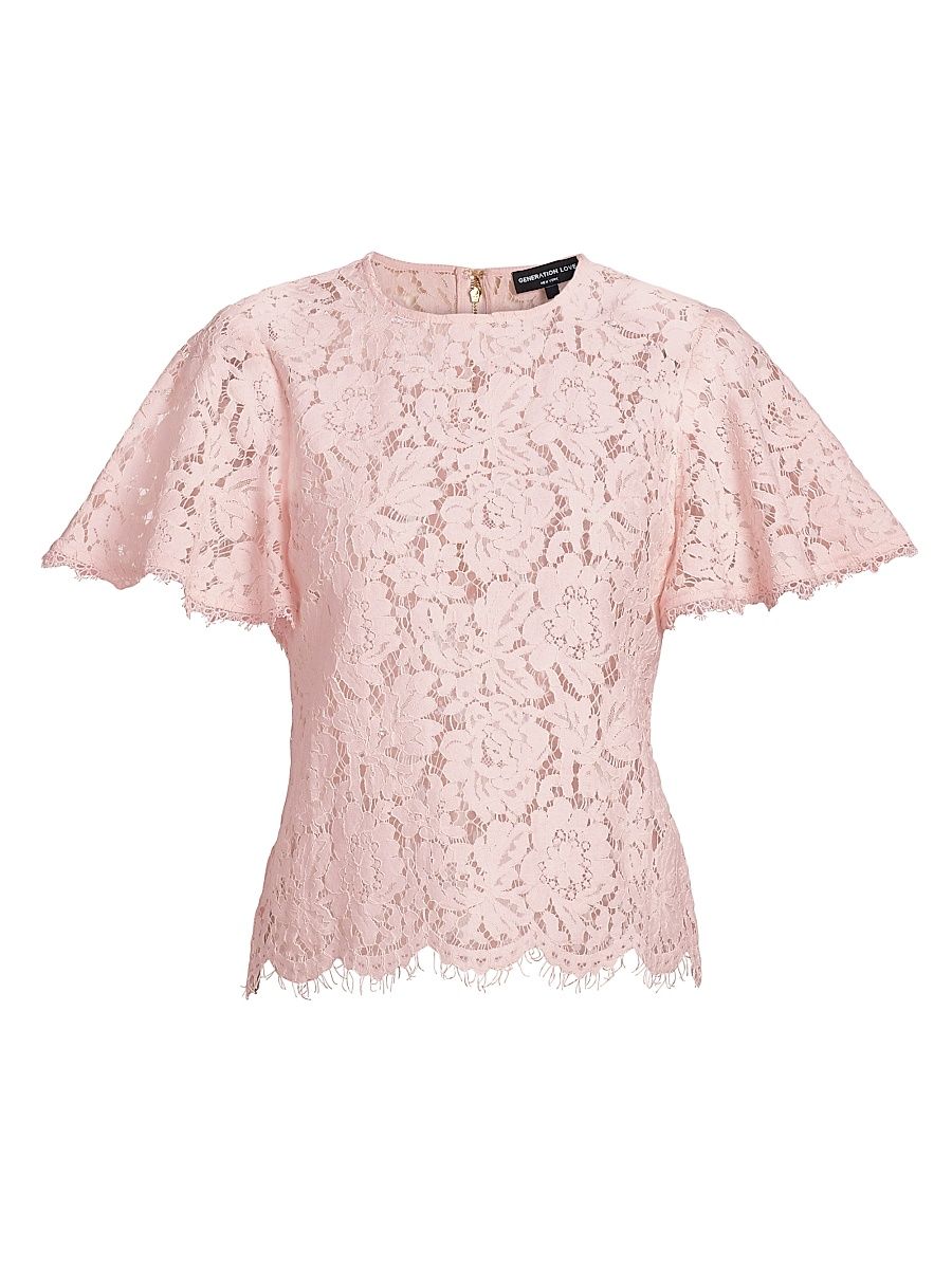 Women's Cyndi Lace Flutter-Sleeve Top - Petal Pink - Size Large