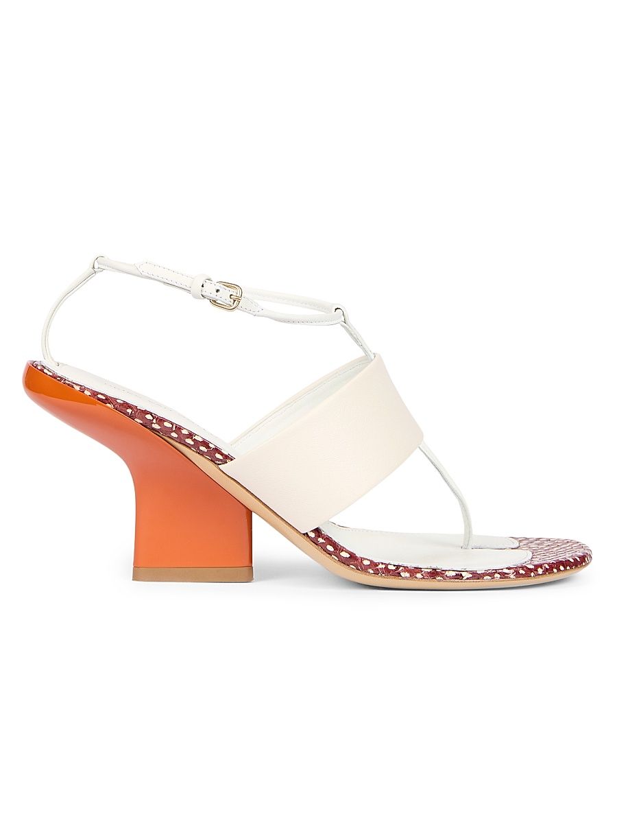 Women's Contrast Wedge Heel Leather Sandals - Light Grey - Size 6.5