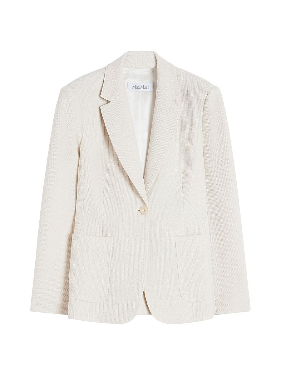 Women's Single Breasted Piqué Jersey Blazer - Ivory - Size 16