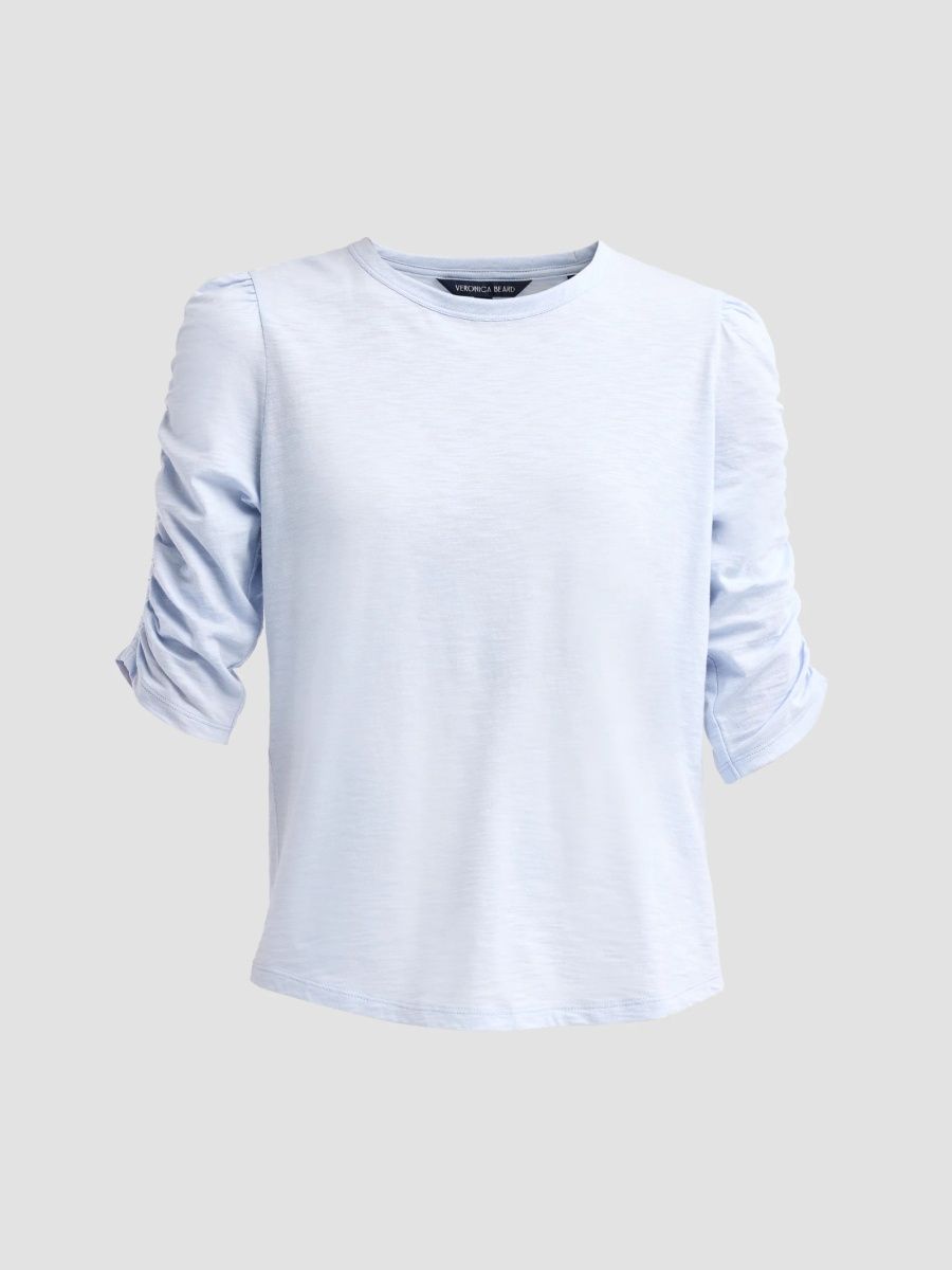 Veronica Beard Women's Waldorf Ruched-Sleeve Cotton Tee - Blue Thistle - Size XL