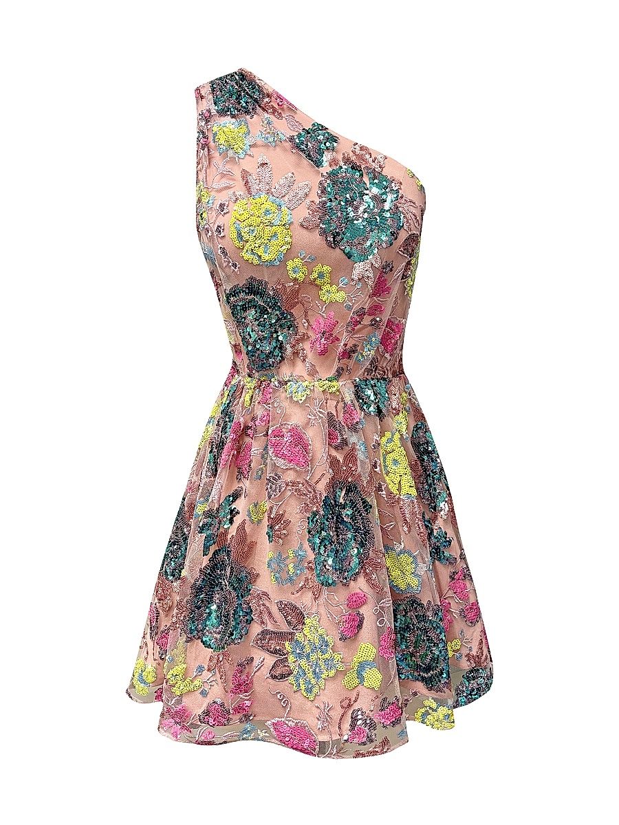 Women's Delaney Sequined One-Shoulder Minidress - Blush Multi - Size XL