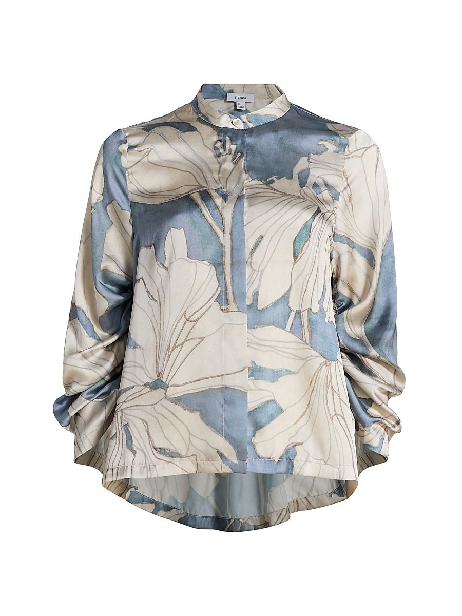 Women's Gigi Floral Satin Button-Front Shirt - Blue - Size 6