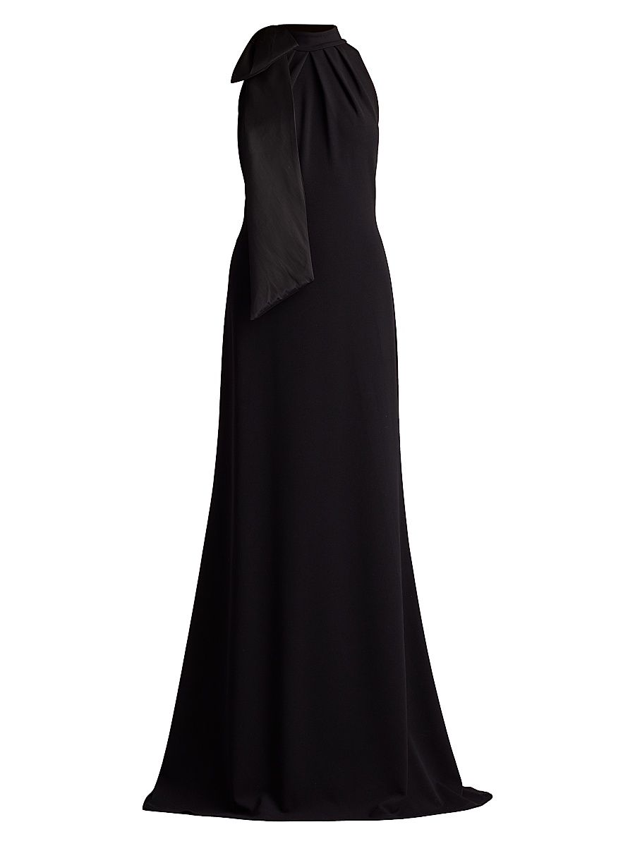 Women's Crepe Bow Sleeveless A-Line Gown - Black - Size XS