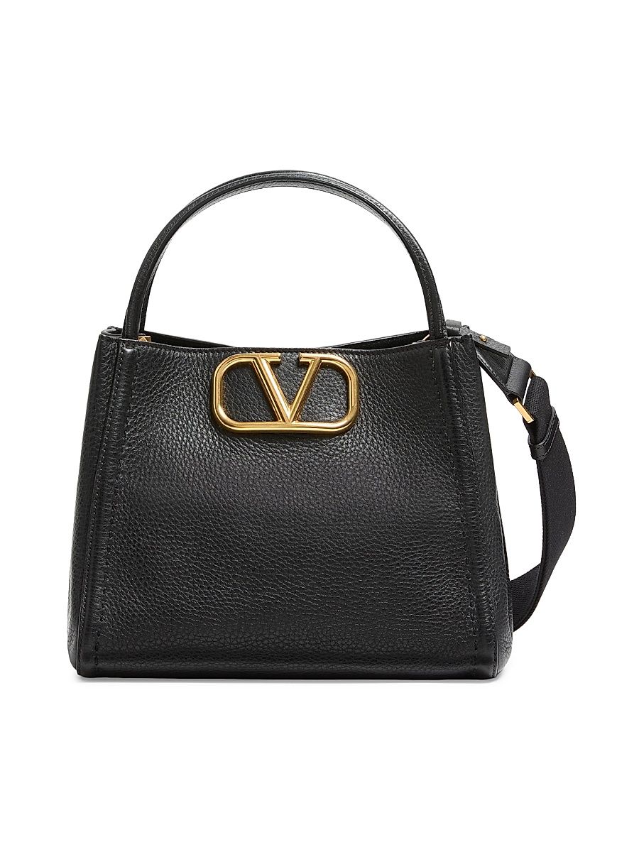 Women's Valentino Garavani Alltime Medium Handbag in Grainy Calfskin - Black