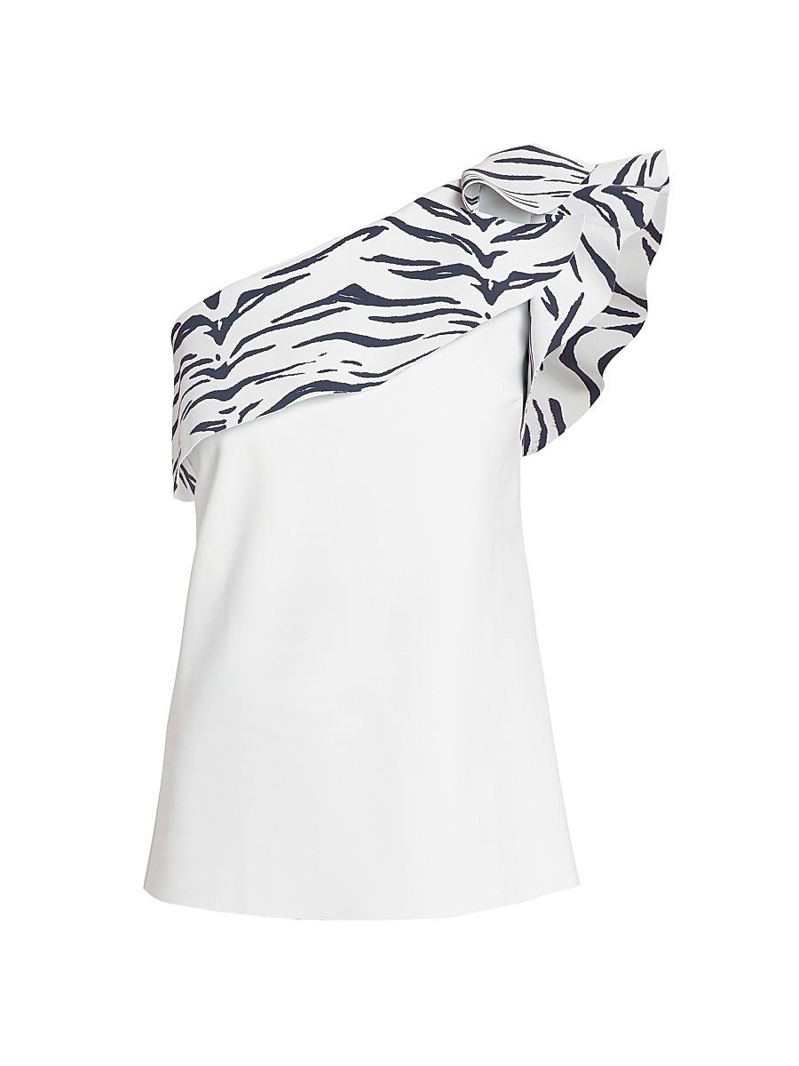 Women's Kikina Zebra Print One-Shoulder Top - White Navy Tiger - Size 6