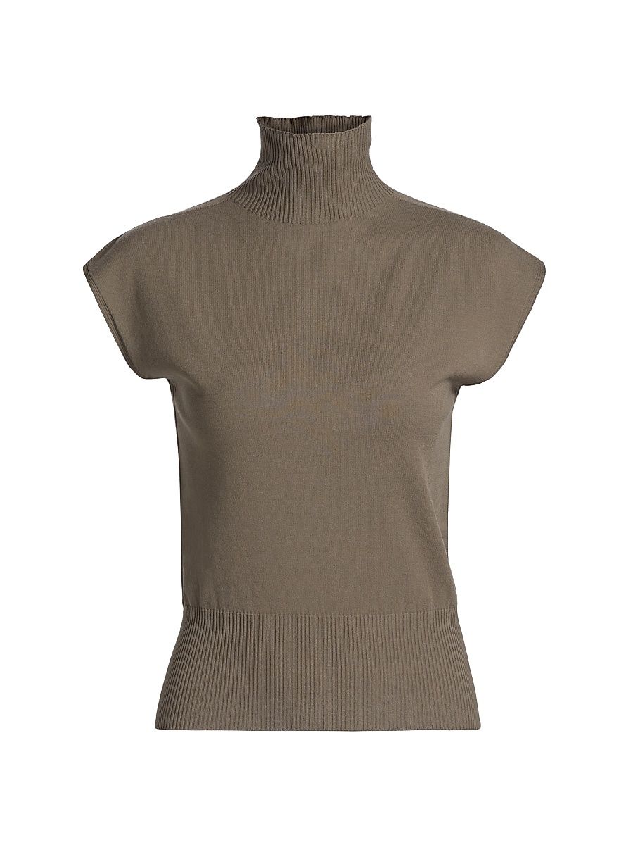 Women's Sleeveless Wool Turtleneck Top - Dust - Size Small