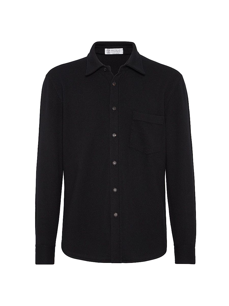 Men's Virgin Wool, Cashmere and Silk Knit Shirt - Black - Size 44