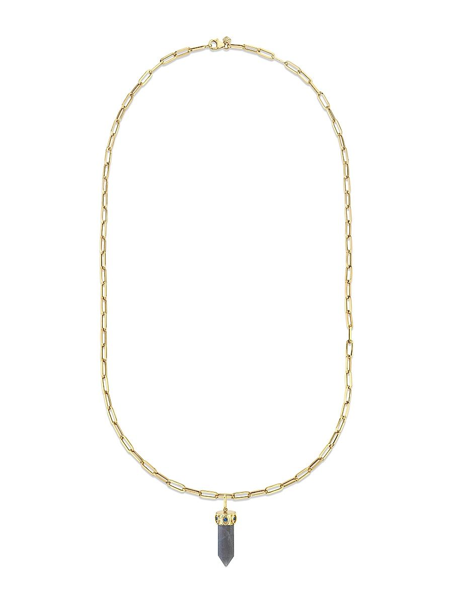 Women's Medium 14K Yellow Gold, Sapphire & Stone Point Pendant Chain Necklace