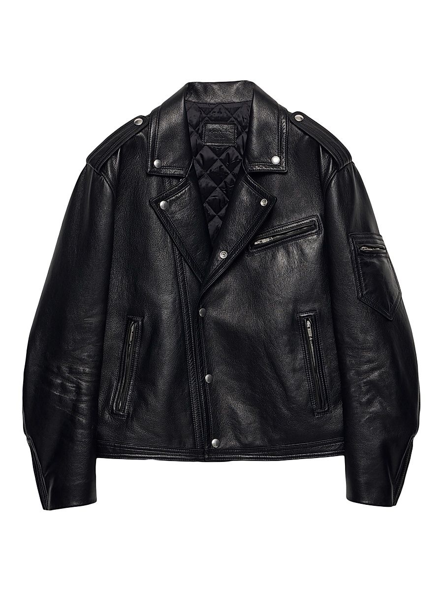 Women's Leather Biker Jacket - Black - Size 2