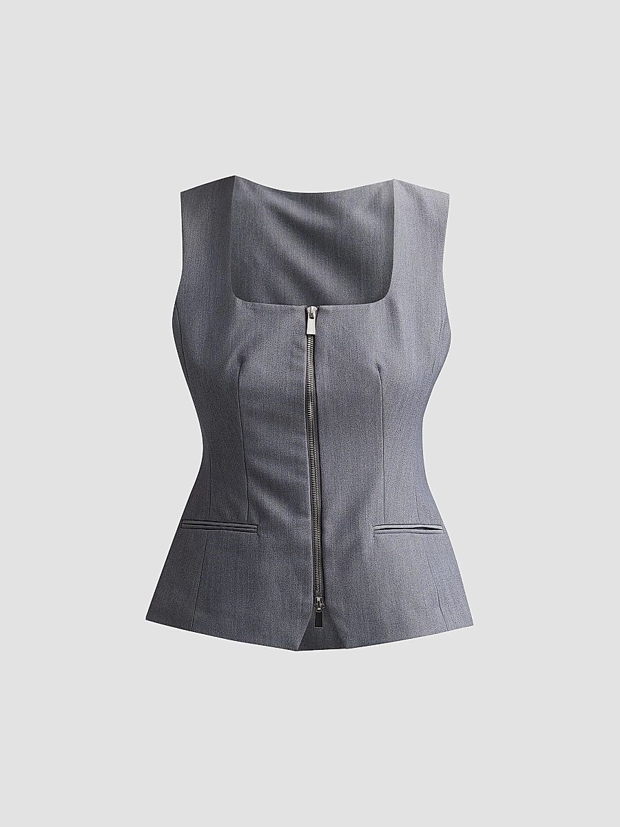 Women's Yara Melange Suiting Zip Vest - Steel - Size 10