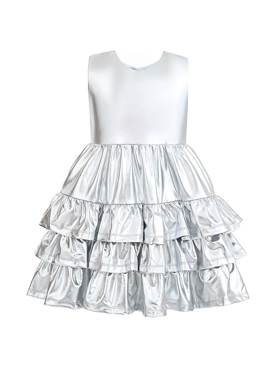 Little Girl's & Girl's Satin Ruffle Party Dress - Silver - Size 10