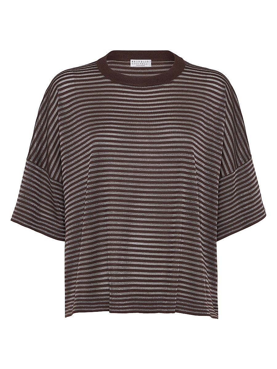 Women's Sparkling Stripes Lightweight Knit T-Shirt - Cocoa - Size XXXL