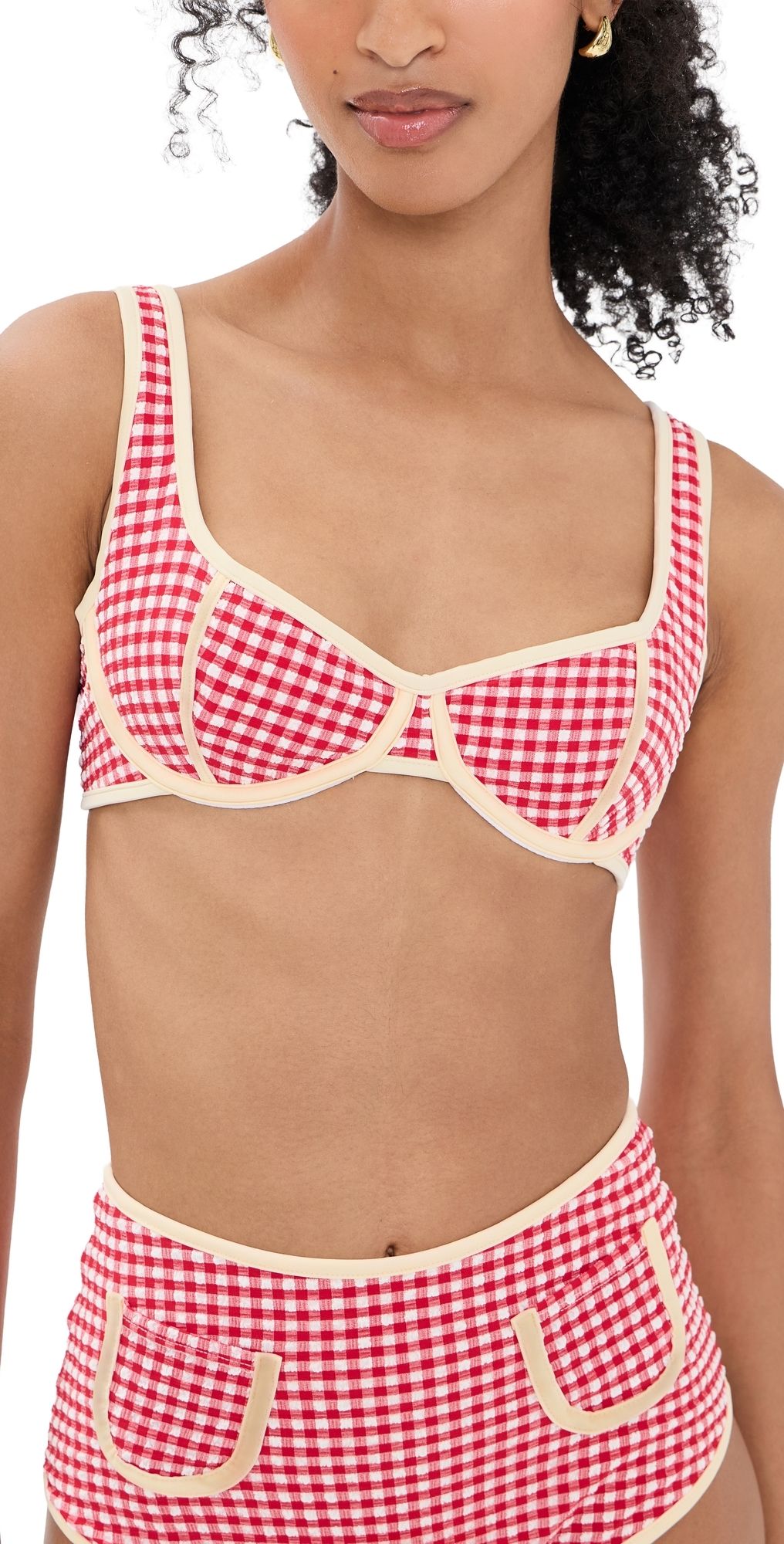 Montce Micro Gingham Romy Binded Bikini Top Red Micro Gingham S