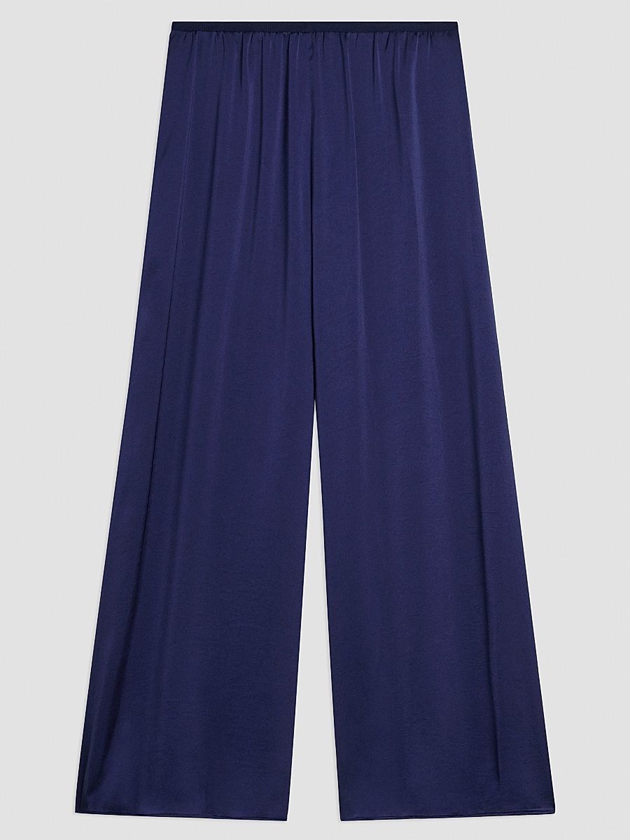 Women's Pleated Satin Wide-Leg Pants - Sapphire Navy - Size XL