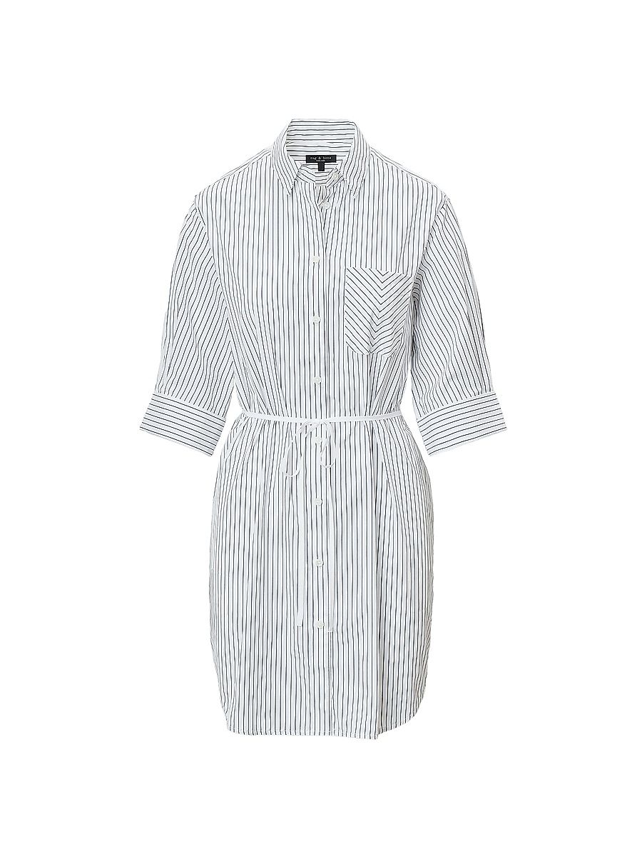 Women's Lucia Striped Cotton Mini-Shirtdress - Navy Stripe - Size XL