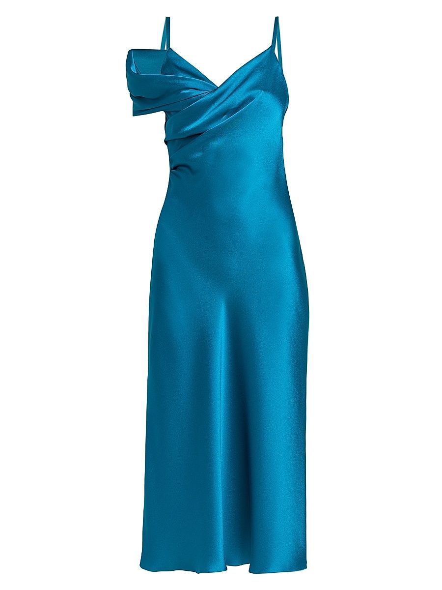Women's Satin One-Shoulder Gown - Blue - Size 12