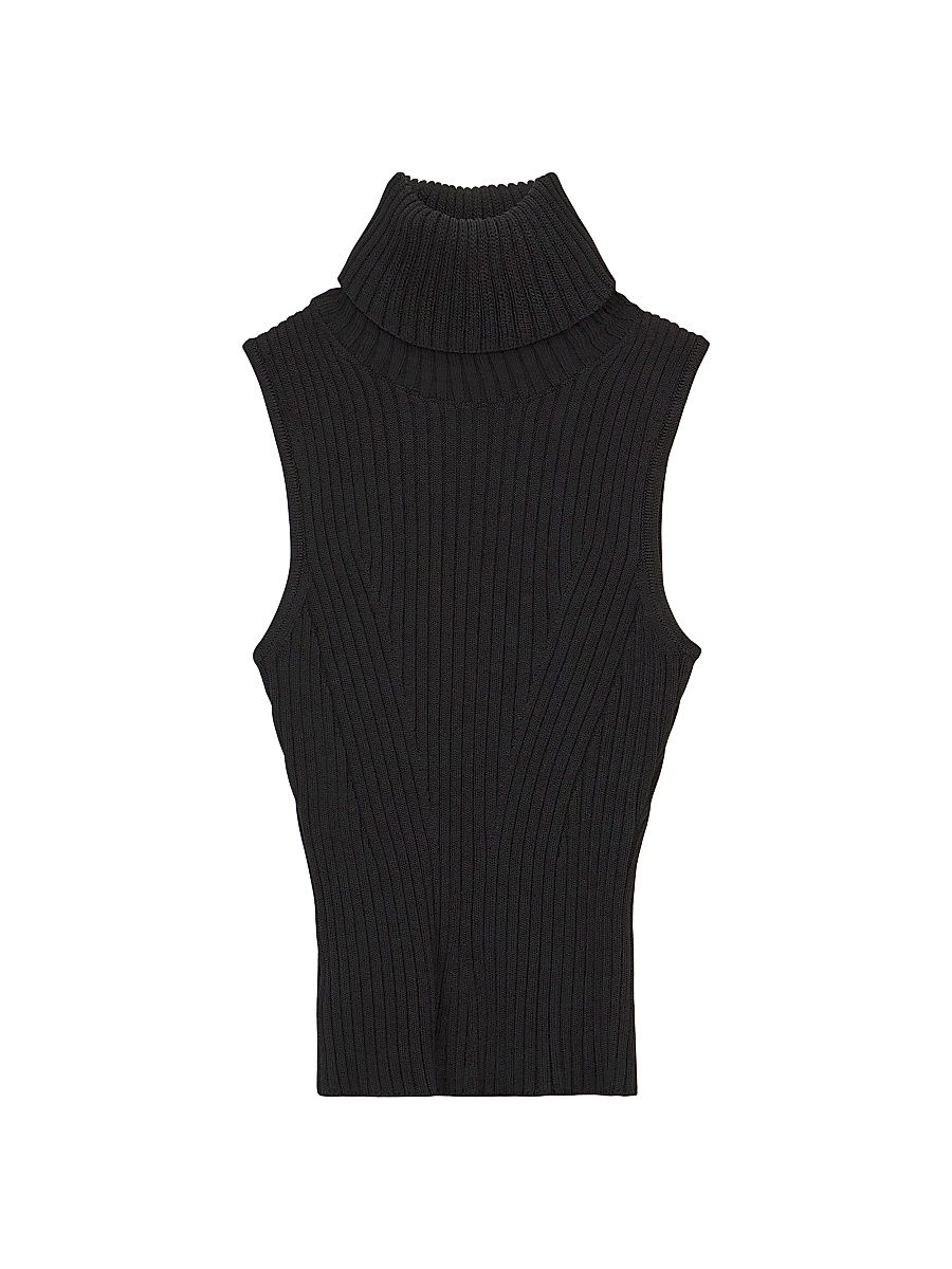 Women's Callum Rib-Knit Sleeveless Turtleneck Top - Black - Size XL