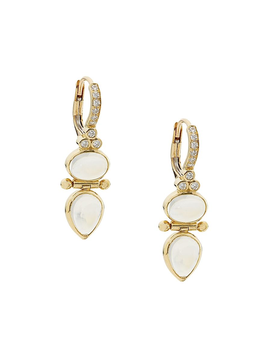 Women's Florence86 18K Yellow Gold, Blue Moonstone & Diamond Dynasty Double-Drop Earrings - Yellow Gold
