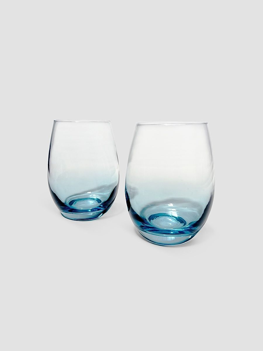 Talianna Ombré 2-Piece Stemless Wine Glass Set - Sky Blue