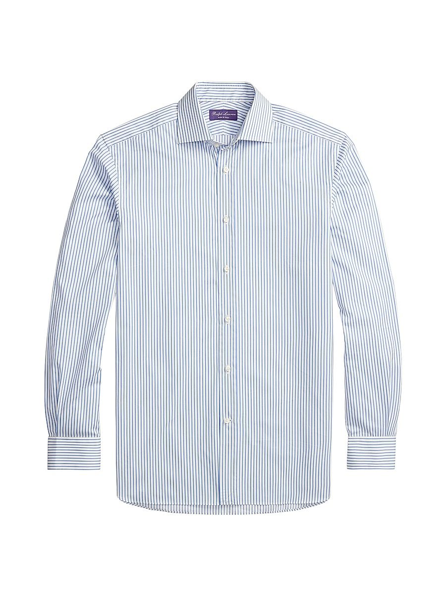 Men's Striped-Cotton Dress Shirt - White Blue - Size 16