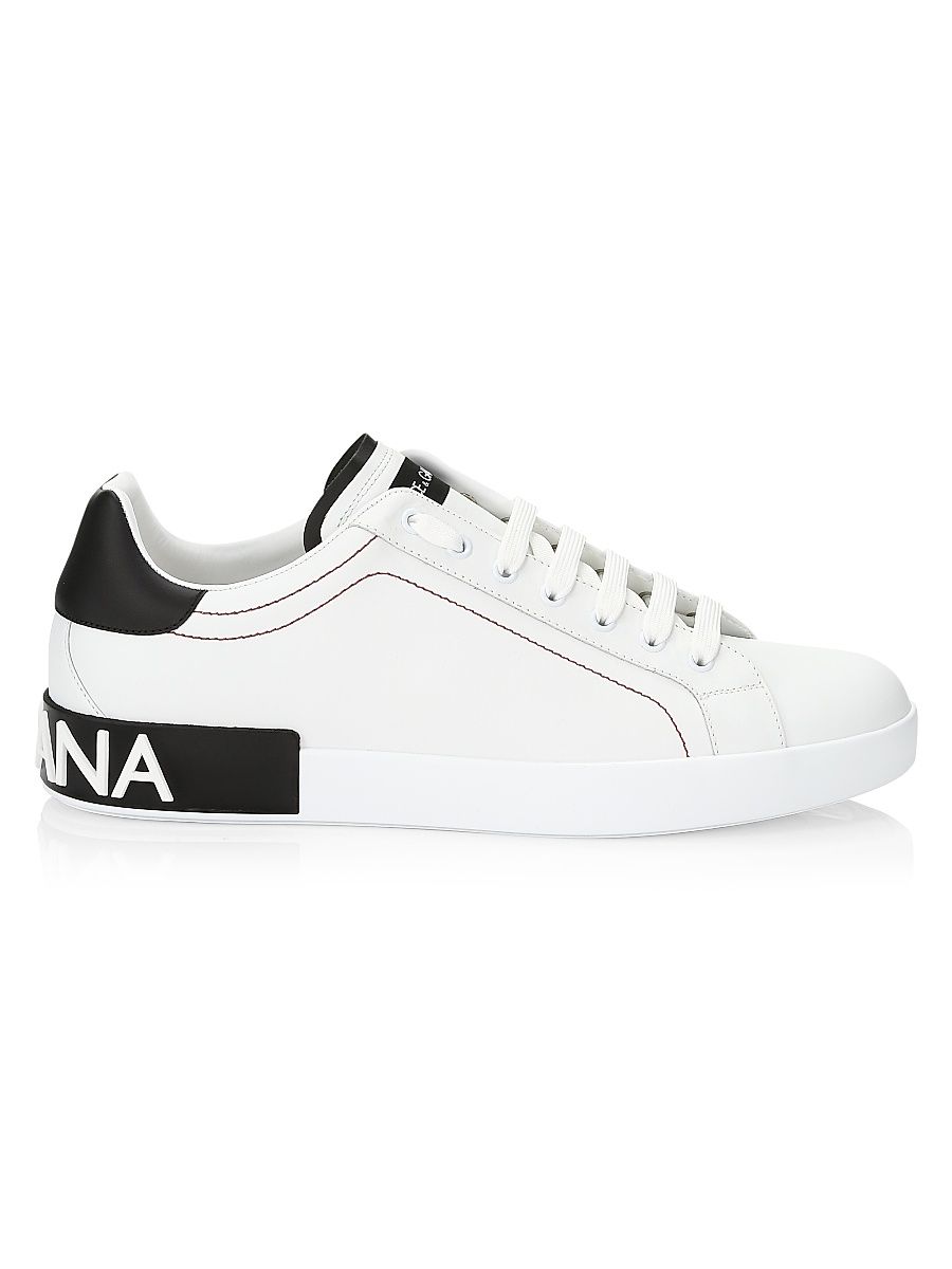 Men's Portofino Leather Sneakers - White Black - Size 14