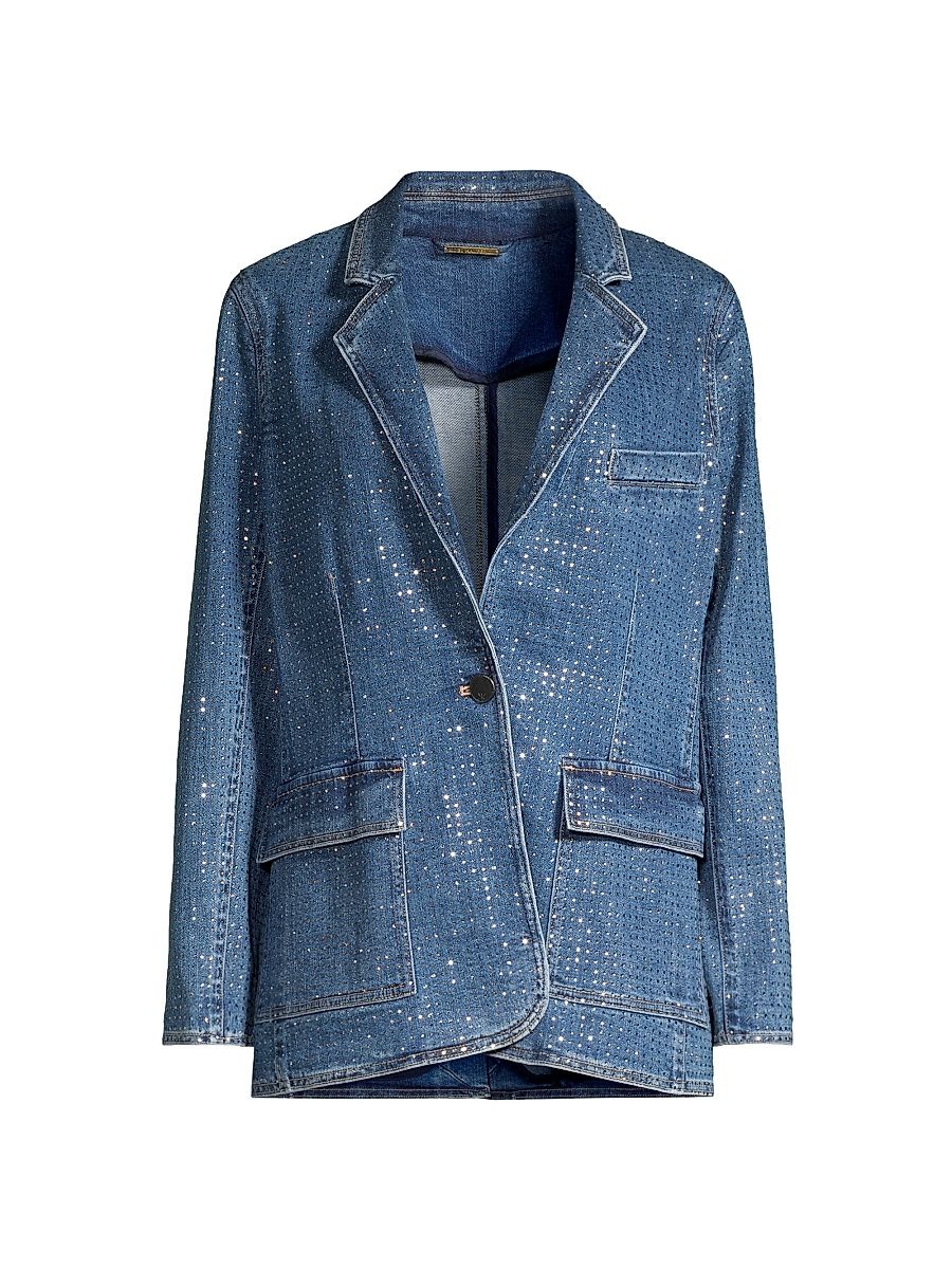 Women's Keira Embellished Denim Blazer - Indigo - Size Small