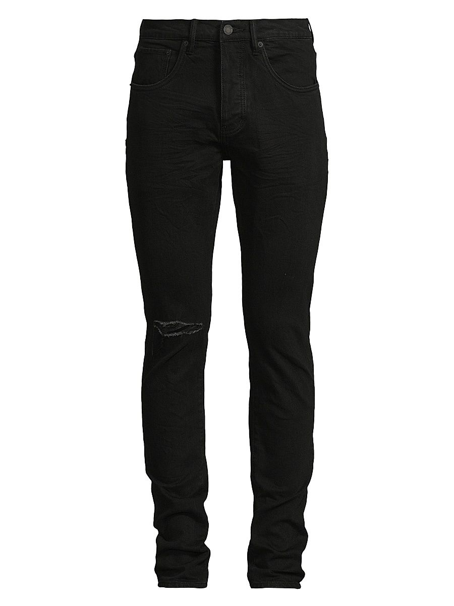 Men's P002 Knee Slit Rinse Slim Jeans - Black - Size 40
