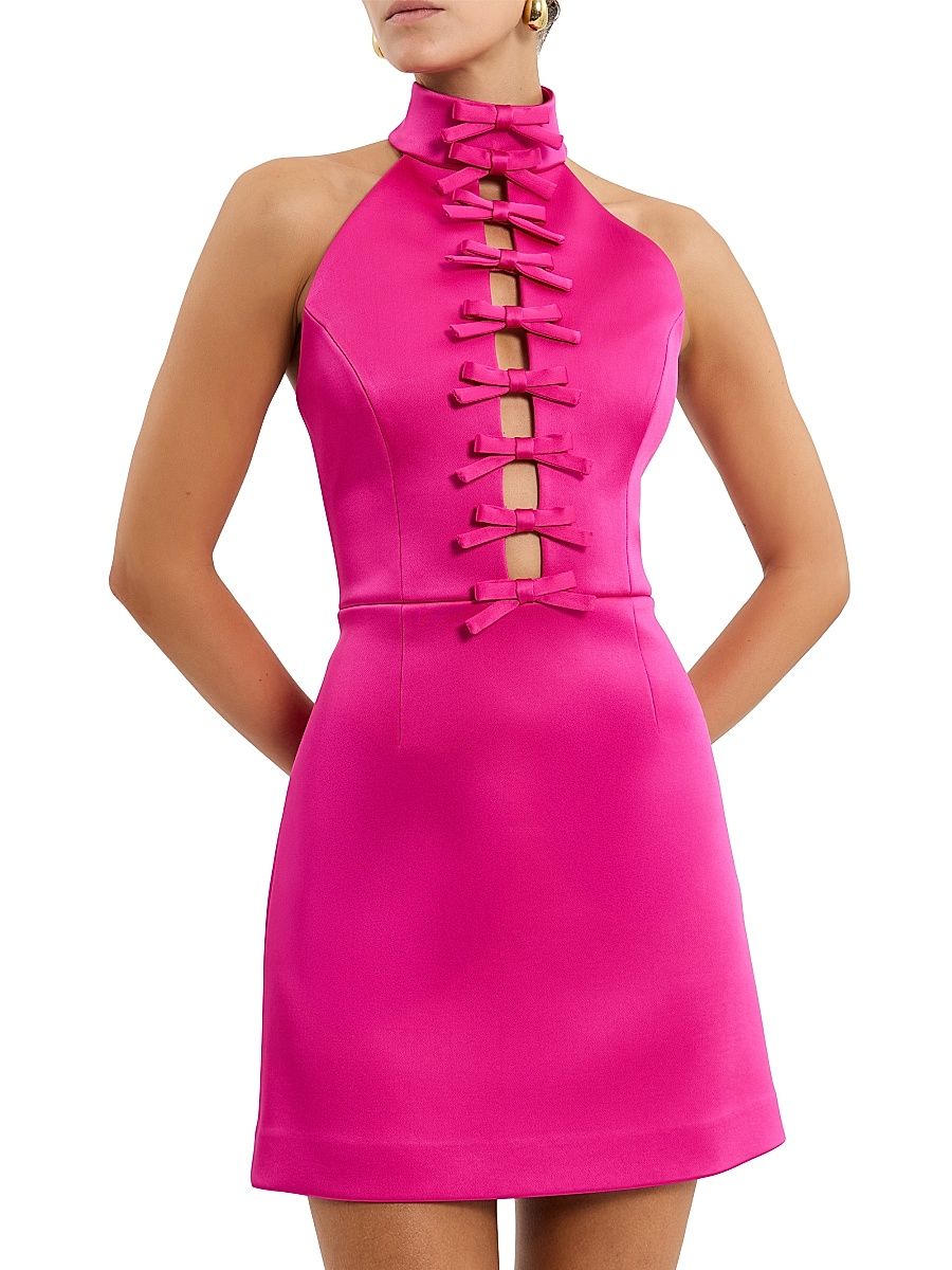 Women's Saskia Bow Halterneck Minidress - Hot Pink - Size 12