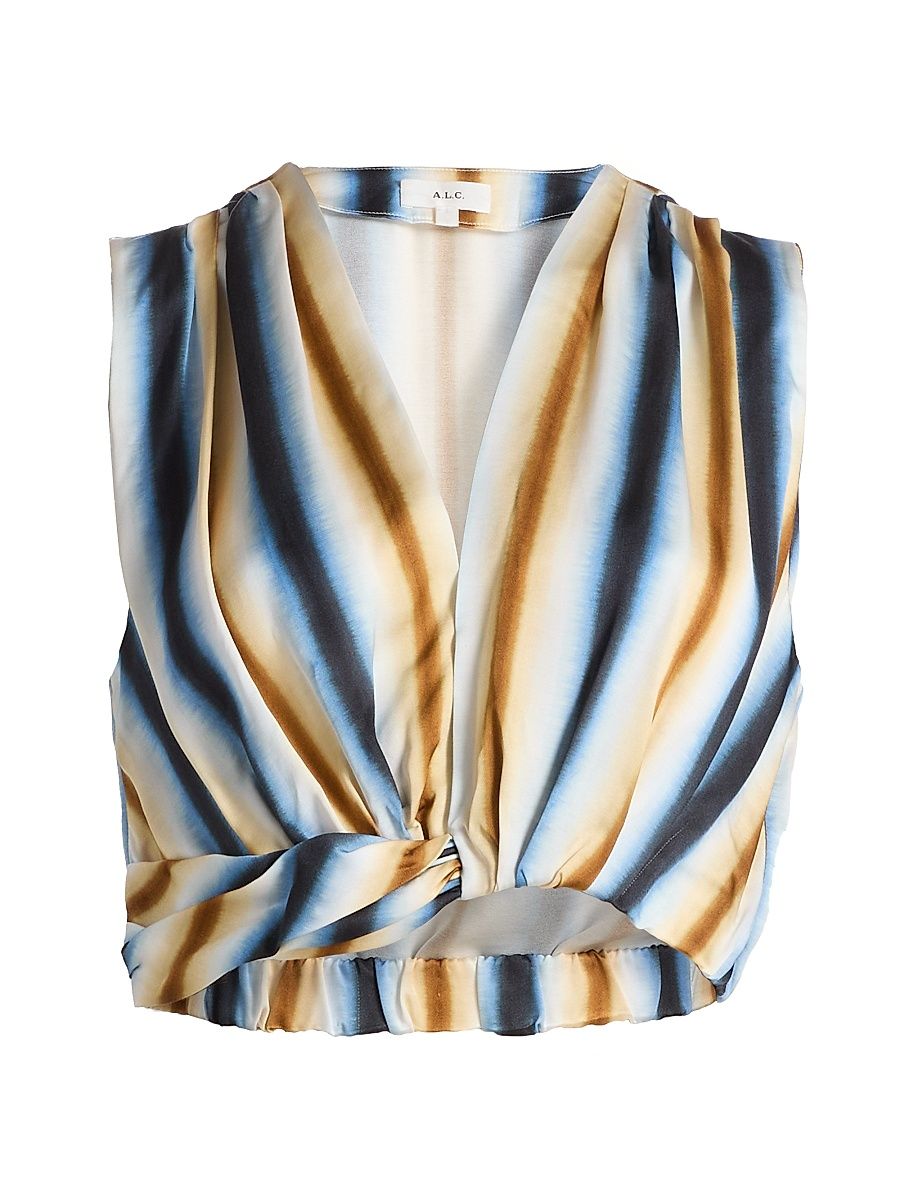 Women's Brooklyn Striped Satin Crop Top - Tahoe Blue Milk Chocolate - Size 14