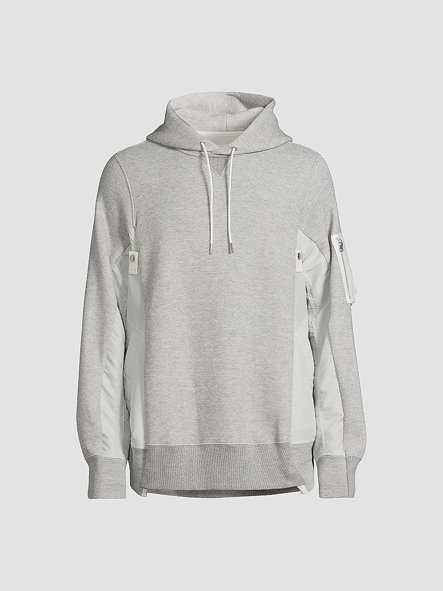 Men's Sponge Sweat Mixed-Media Cotton-Blend Hoodie - Light Grey - Size Large