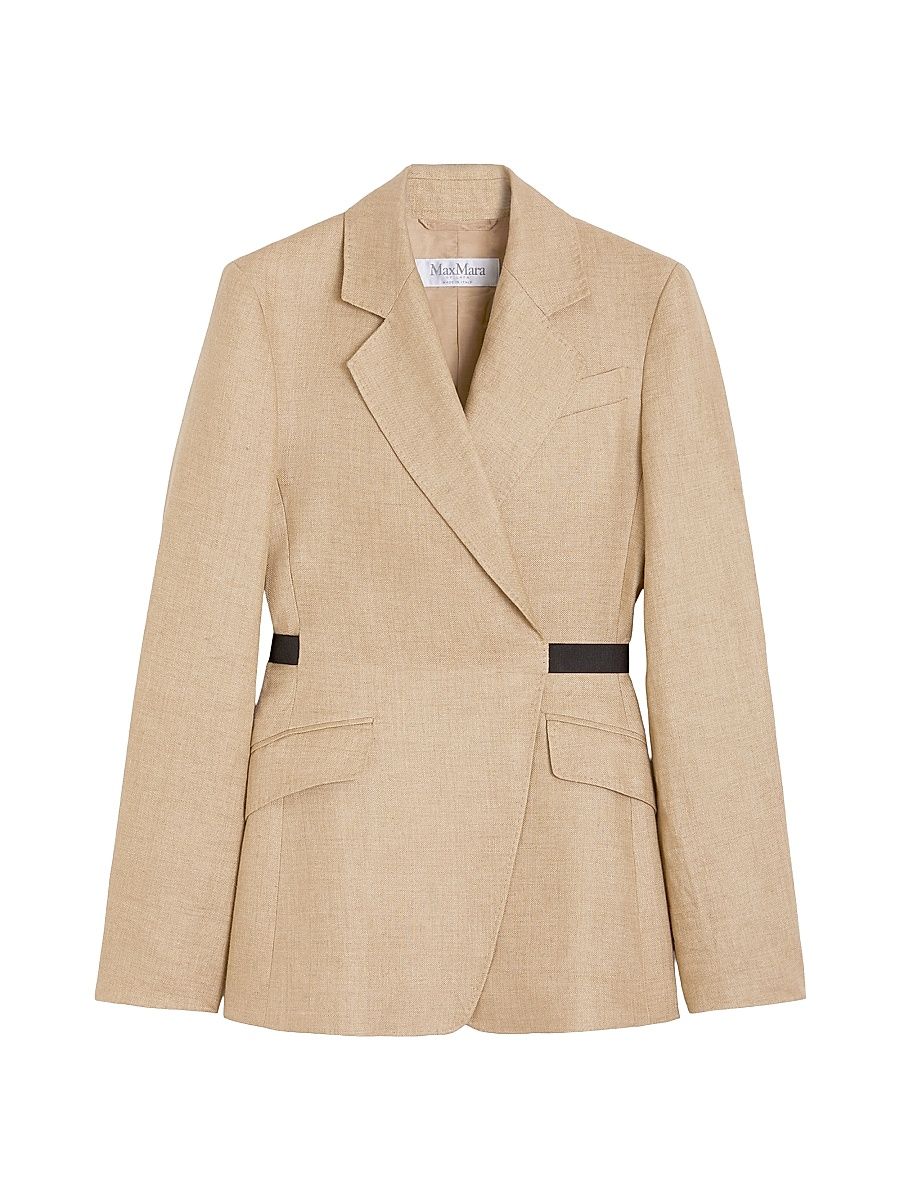 Women's Double Breasted Blazer in Wool and Cotton Canvas - Camel - Size 12
