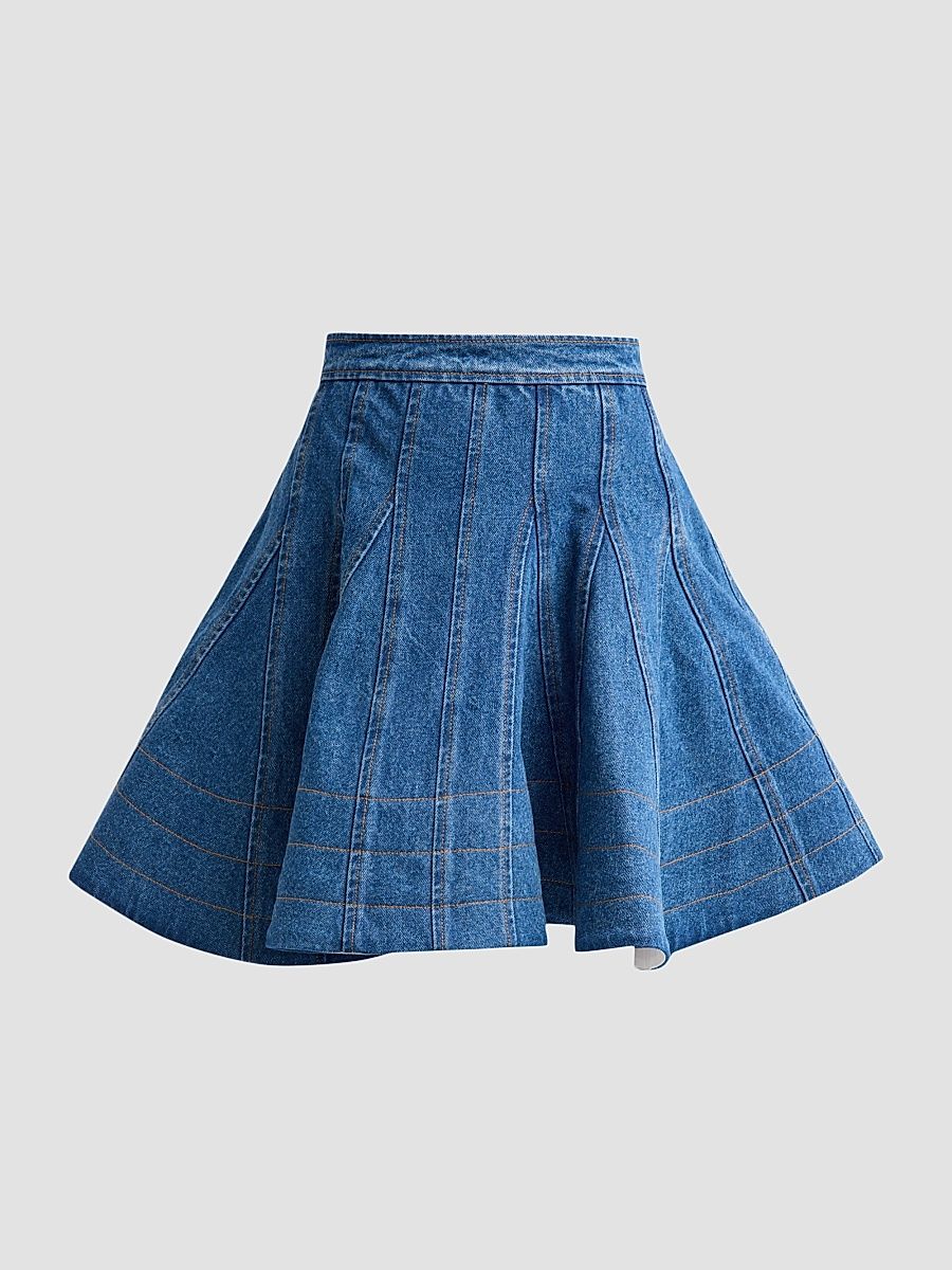 Women's Kalle Godet Denim Mini Skirt - Blue Denim - Size 12