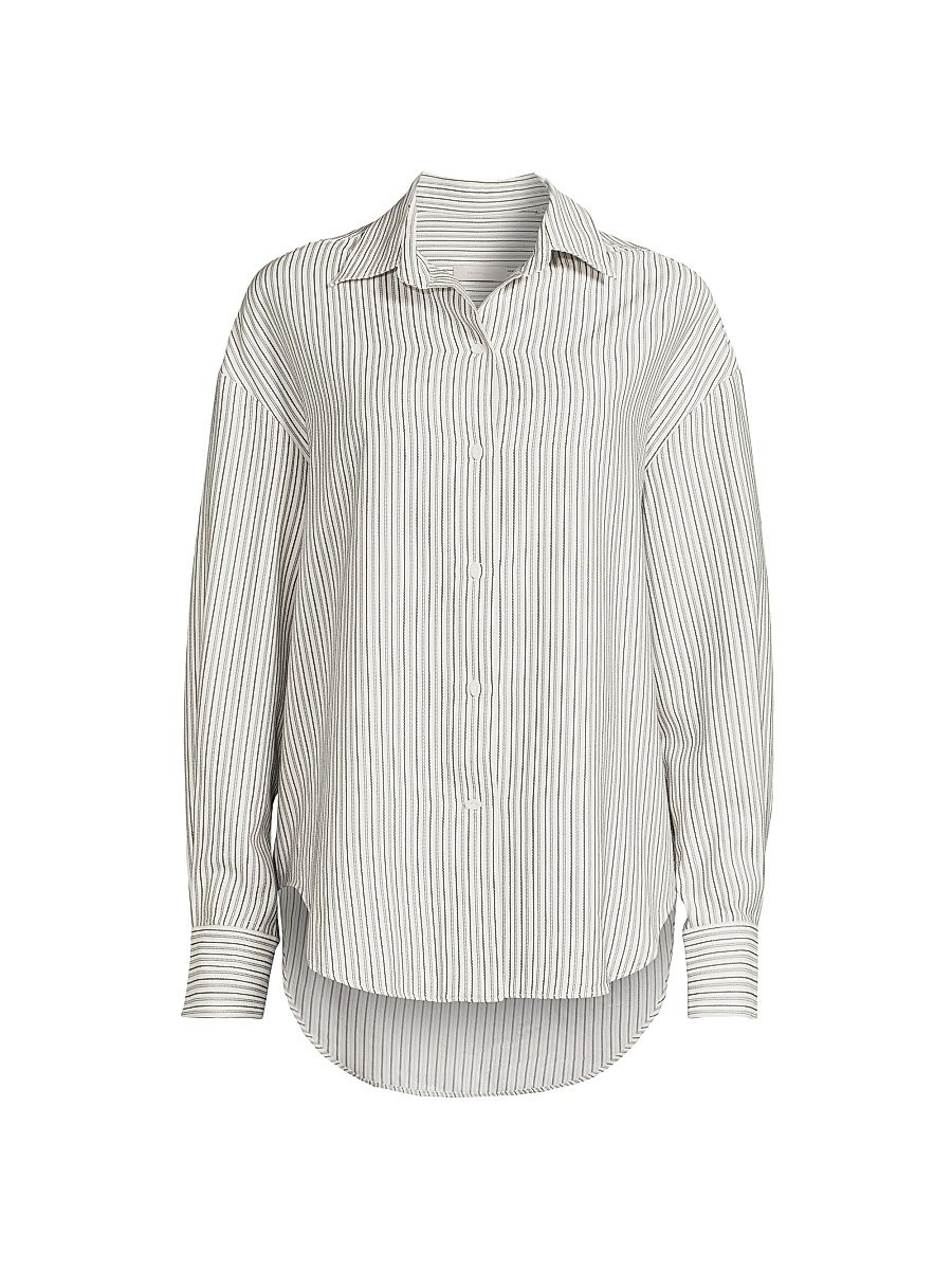 Women's En Vau Oversized Poplin Shirt - Navy Stripe - Size Large