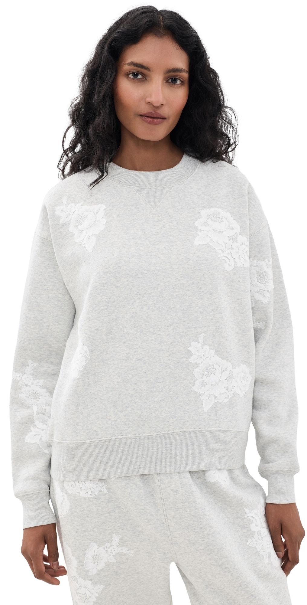 LoveShackFancy Havenleigh Sweatshirt Silver Fog Heather L