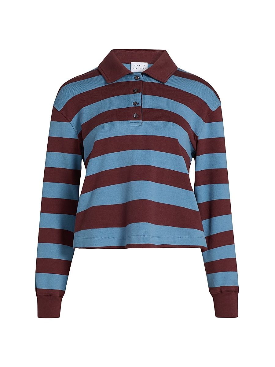 Women's Barrett Stripe Rugby Top - Shadow Blue Deep Redwood - Size XL