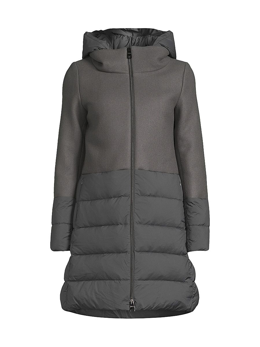 Women's Wool Twill, Quilted Nylon & Down Coat - Charcoal - Size 2