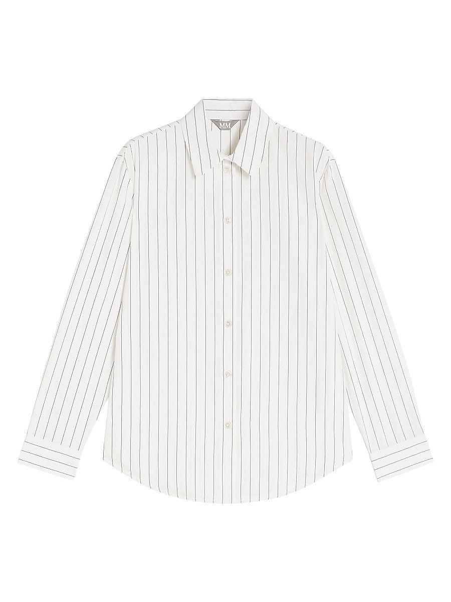 Women's Cotton Poplin Shirt - White Big Stripe - Size 0