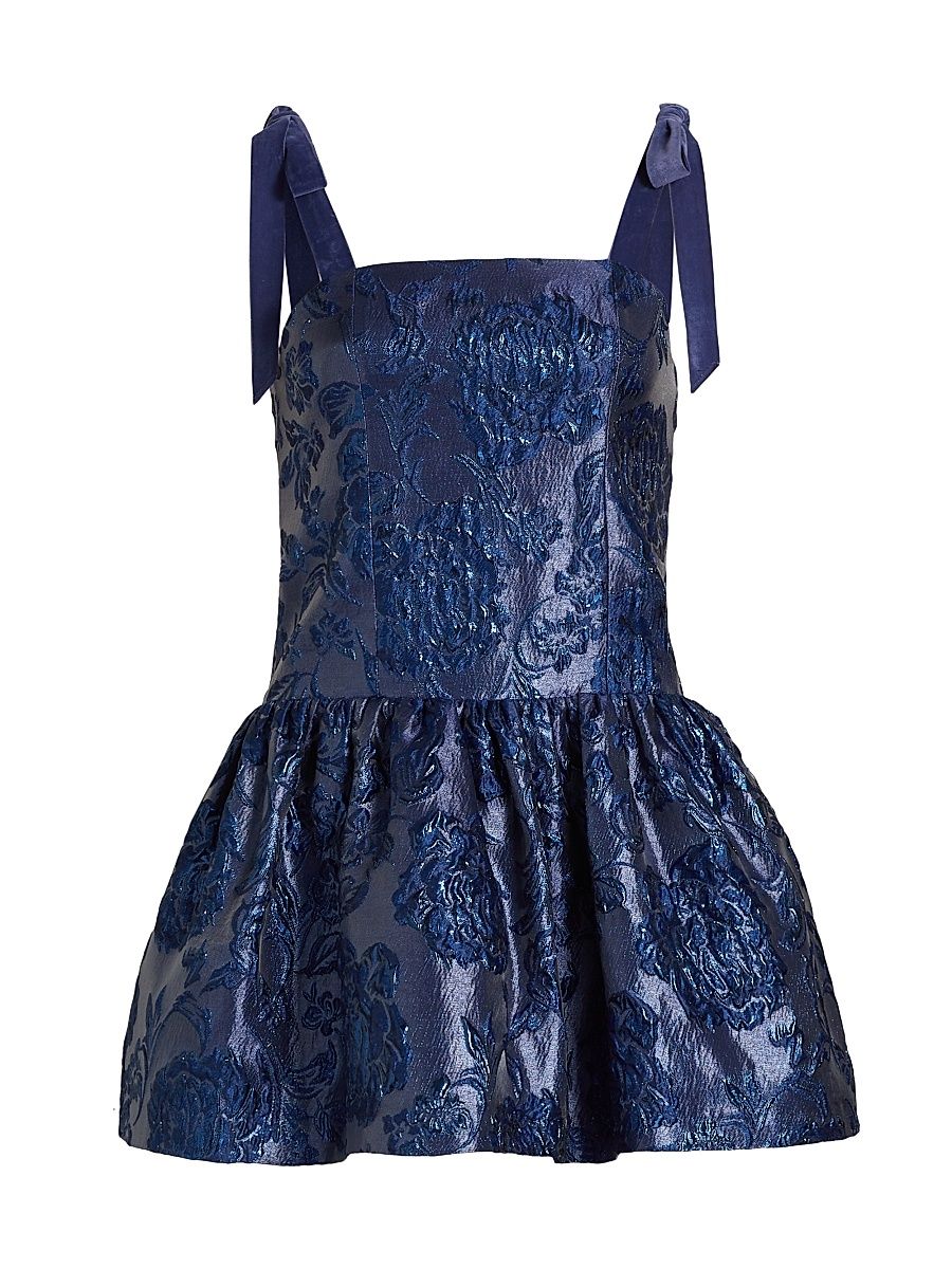 Women's Maryann Floral Satin Minidress - Midnight Blue - Size 14