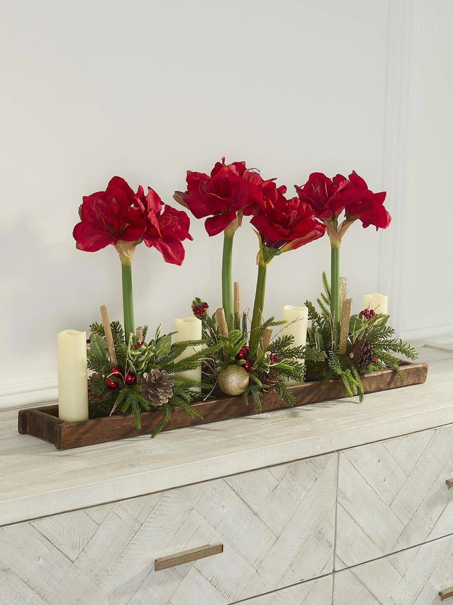 Artificial Amaryllis Floral Arrangement - Red