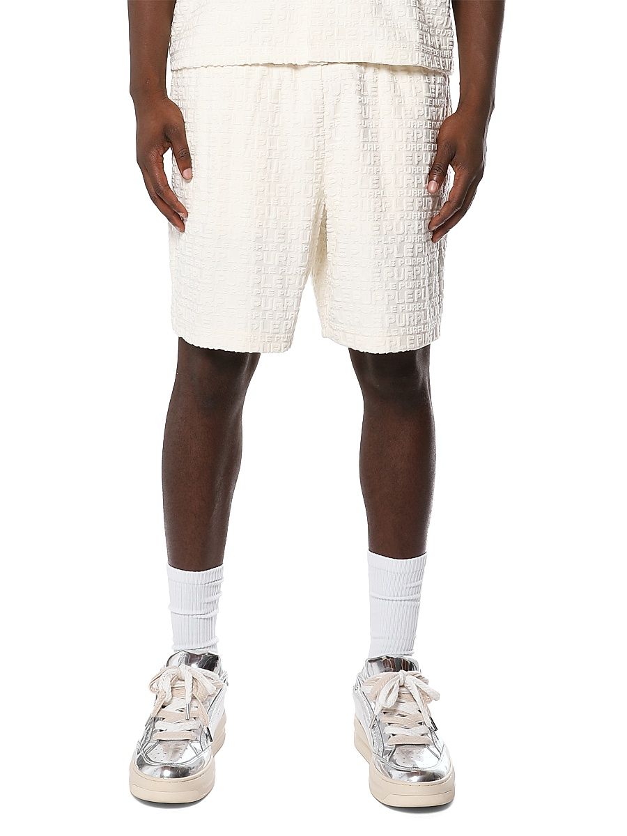 Men's Embossed Logo Terry-Towel Shorts - Off White - Size XXL