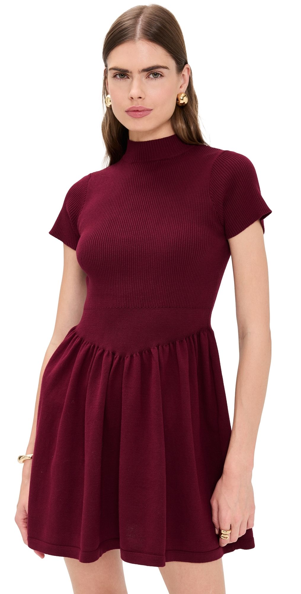 Another Girl Contrast V-Waist Knit Mini Dress Burgundy XS