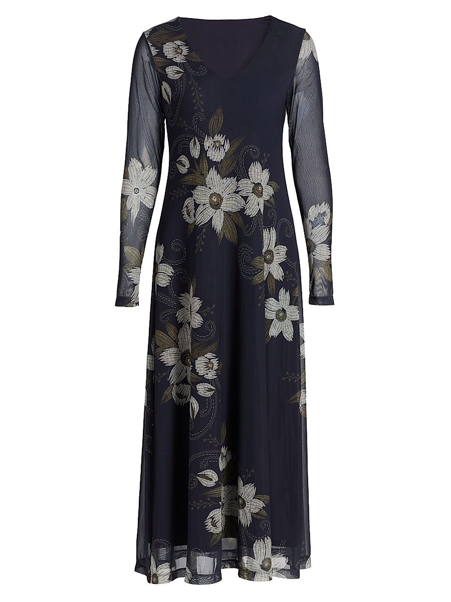 Women's Corinthe Floral Mesh V-Neck Midi-Dress - Corinthe - Size Large