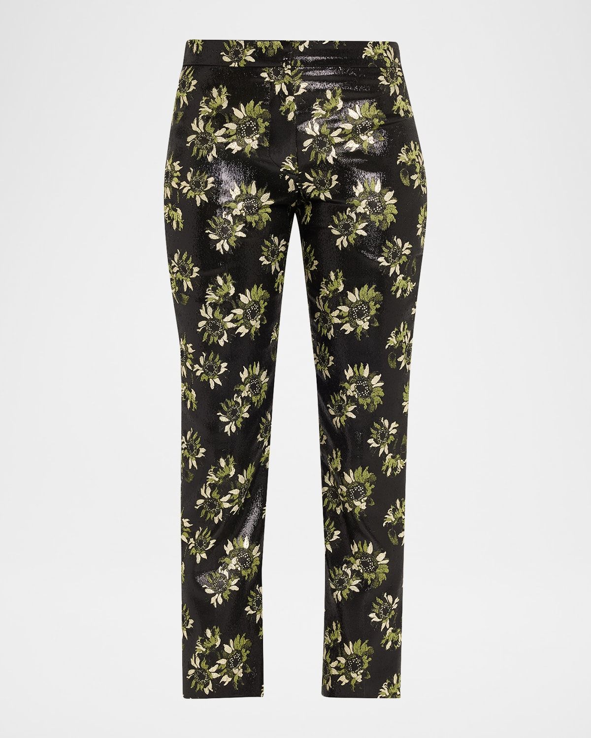 Lacquered Sunflower Jacquard Slim-Leg Ankle Pants